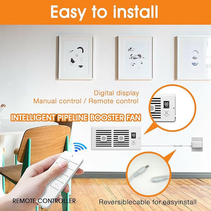 Register Booster Fan,10-Speed Smart Thermostat AC Vent Fan with Timer Setting and Aroma Function, Air Vents Fans & Heating for Wal (White, 4" x 10")