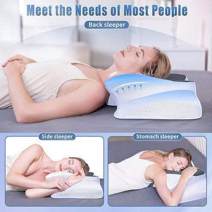 SAHEYER Memory Foam Cervical Pillow, 2 in 1 Ergonomic Orthopedic Neck Pillow for Neck and Shoulder Pain Relief, Side Sleeper Pillow for Side Back Stomach (Grey)