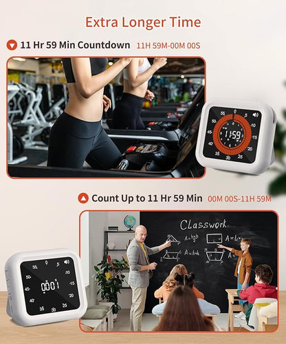 Digital Visual Timer - Max 11H 59M Rechargeable Countdown Timer with VA Display, Clear Digits, Adjustable Volume and Brightness, Magnetic Digital Timer for Kitchen, Classroom, Office (White)