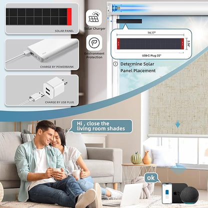 SmartWings Motorized Roller Shades Work with Homekit, 100% Blackout Smart Blinds for Windows, Cordless Remote Control Window Shades, Linen Stone, Customized Size