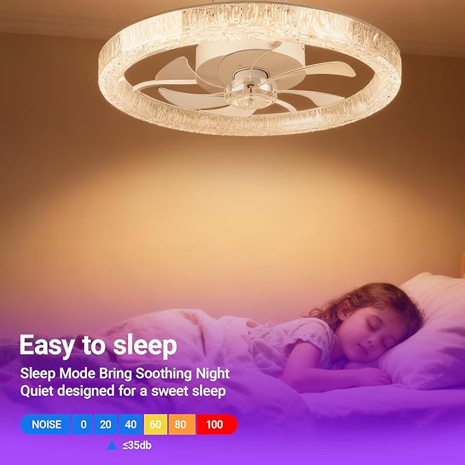 Ceiling Fans with Lights and Remote, 20" RGB Ceiling Fan with Voice/APP Control, 2 in 1 RGB+CCT Dimmable Flush Mount Smart Bluetooth Abanico De Techo for Bedroom, Kids Room and Living Room
