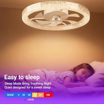 Ceiling Fans with Lights and Remote, 20" RGB Ceiling Fan with Voice/APP Control, 2 in 1 RGB+CCT Dimmable Flush Mount Smart Bluetooth Abanico De Techo for Bedroom, Kids Room and Living Room