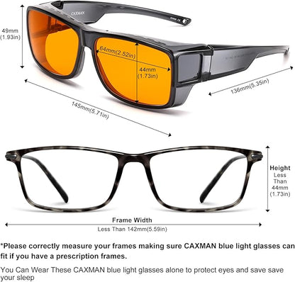 CAXMAN 99.9% Blue Light Glasses Sleep Glasses Orange Tinted Lens for Good Sleep Fit Over Glasses Fully Covered Your Eyes