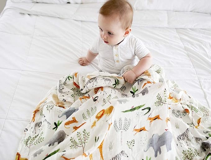 Loulou Lollipop Soft Baby Swaddle Blanket Muslin Wrap Receiving Blanket for Newborn to Toddler Girl and Boy, Large 47” by 47” - Safari Jungle…