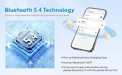 Invisible Mini Sleep Earbuds for Side Sleepers, Ultra-Comfortable & Feather-Light Bluetooth 5.4 Sleep Headphones, LED Display Portable Case Small Earphones for Sleep Work Sports (Beige)