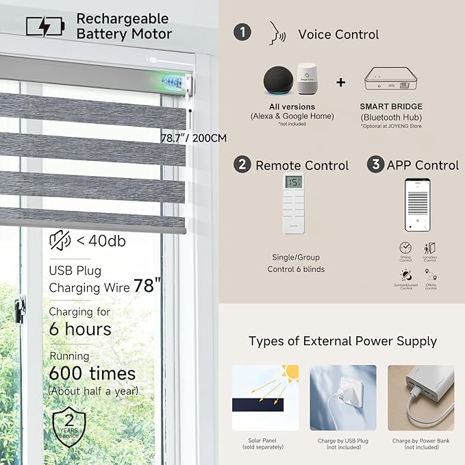 Motorized Zebra Blinds, Cordless Blackout Window Shades with Remote, Custom Dual Layer Smart Roller Shades Compatible with Alexa Google Assistant, Automatic Light Filtering Blinds,Texture Gray
