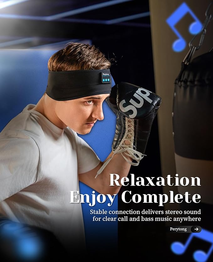 Perytong Sleep Headphones Bluetooth 5.4, Sleep Headphones with Ultra-Thin Stereo Speakers for Side Sleepers, Long-Lasting Battery Life & Stable Connection, Sweat Resistant Sport for Workout