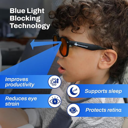 DefenderShield Blue Light Blocking Glasses Kid Series for Computer, Mobile, Gaming, Sleep-Purple - Anti Eye Strain, Headache