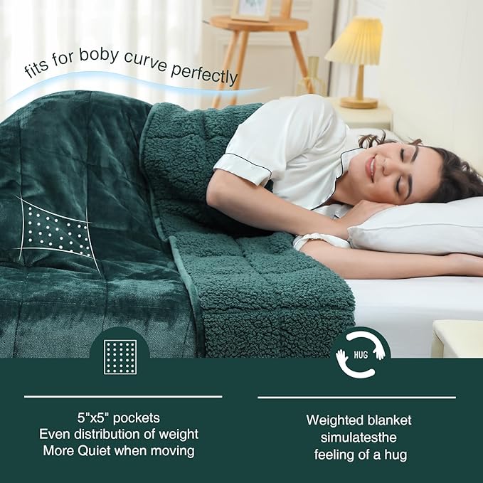 Aemicion Fleece Sherpa Twin Weighted Blanket 15lbs for Adults, Fluffy Soft Warm 48 x 72in Weighted Blanket, Throw Blanket as Birthday Gifts for Teens Women Man Mom-Green