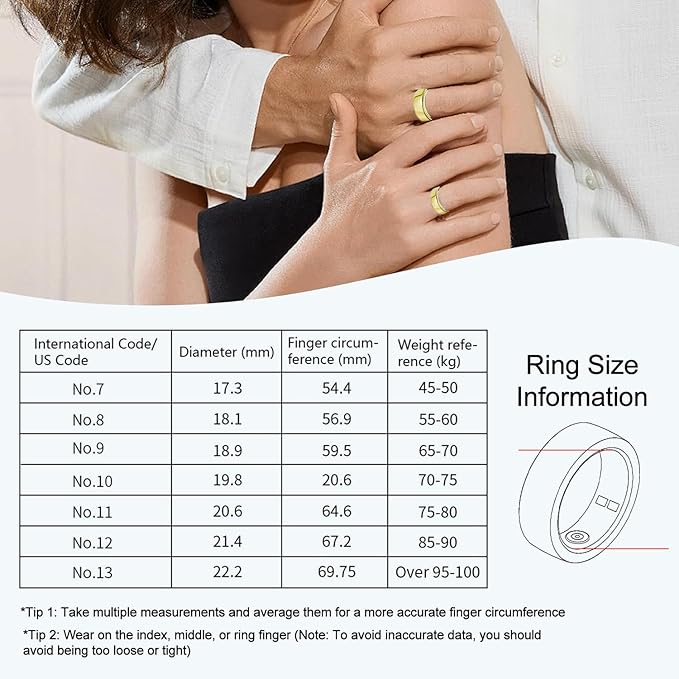 Smart Ring for Women Men,Fitness Tracker Ring with Heart Rate, Sleep Monitoring, Blood Oxygen, Step Counting for iOS and Android, No Subscription Fee, Waterproof, Valentines Day Gifts(Gold, 11)