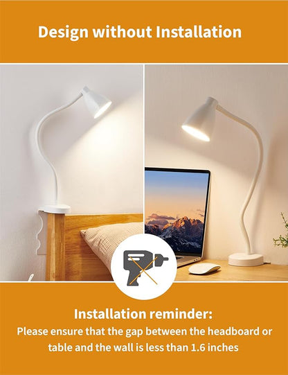BOHON Reading Lights for Books in Bed, 5 Color 10 Brightness, Without Install Bedside Lamp, Half Hour Auto-Off Timer, Flexible Neck Wall Lamps for Bedroom Headboard Office Home (White)