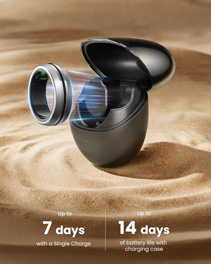 RENPHO Lynx Smart Ring-All Day Sleep & Activity Tracking, Includes Charging Case, Gifts for Men, 7-Day Battery Life, Subscription-Free App for iOS & Android, Size Before You Buy (Silver, Size 11)