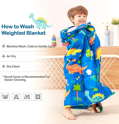 Sivio Weighted Blanket - All-Natural 100% Cotton Weighted Blanket 3 lbs 36 x 48 inches, Breathable Cooling Throw Blanket for Calm Sleeping for Home and School Nap, Blue Dinosaur