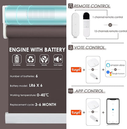 Allesin Motorized Roller Shade Blinds Work with Alexa for Window, 100% Blackout Smart Shades Cordless with Remote Control, Electric Automated Blinds for Window, Customized Size for Smart Home (Maroon)