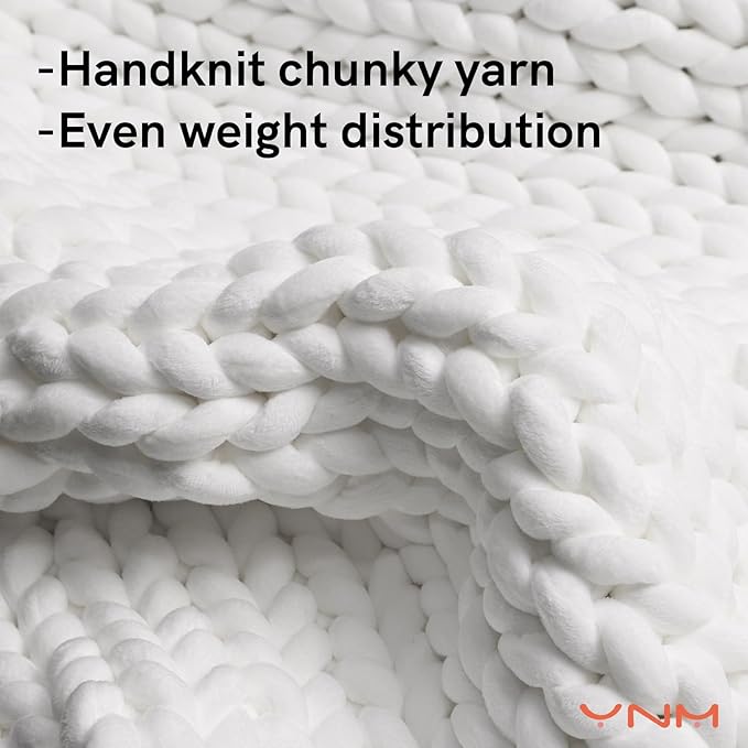 YnM Velvet Weighted Blanket, Handmade Chunky Knitted Design, Soft and Cozy, Temperature Regulating and Breathable, Machine Washable Throw for Sleep or Home Decor (White, 50x60 Inch, 10lbs)