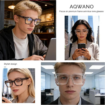 AQWANO Stylish Oversized Reading Glasses for Women Fashion Designer Readers Blue Light Square Computer Glasses