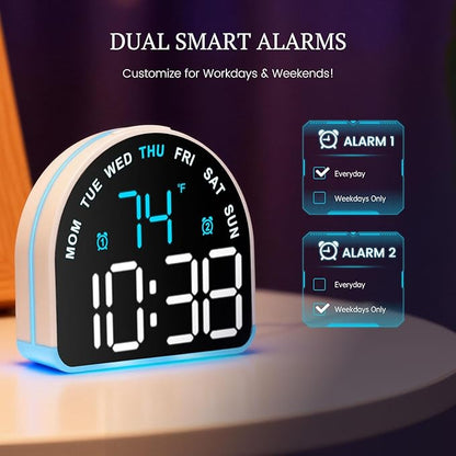 Heavy Sleeper Alarm Clock: Super Loud Alarm & Gentle Wake-Up Light for Adults, Kids, Teens | Digital Display with Time & Temperature | Adjustable Brightness & USB Charger | Compact Clock