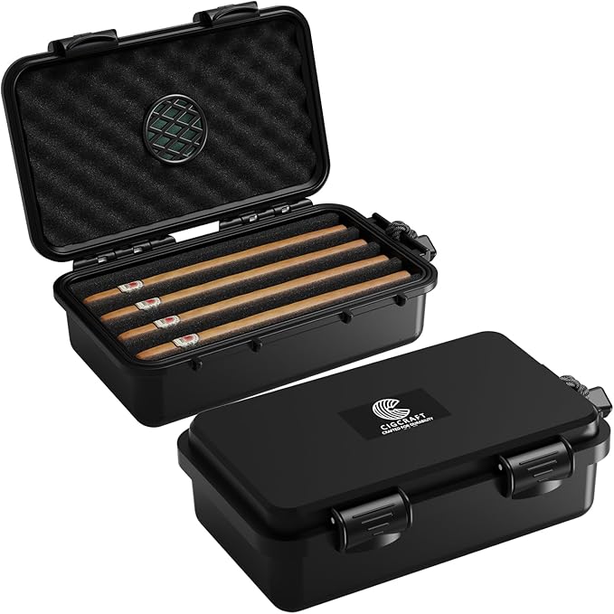 Cigar Humidor, ClGCRAFT Travel Cigar Humidor Box- Portable Cigar Case with Humidifier Disc, Waterproof, Essential Airtight Travel Humidor Kit for Cigar Aficionados (Holds up to 4 Cigars)
