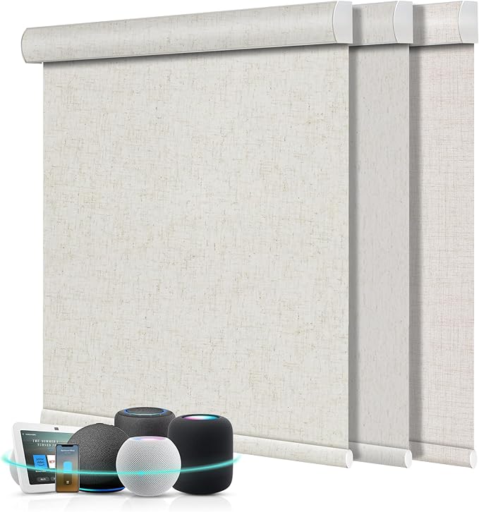 Aprilsmart Motorized Blinds with Remote,Compatible with Apple HomeKit Alexa Google Home- Voice and app Control,Motorized Roller Shades 100% Blackout Custom Size (Linen Stone-01)