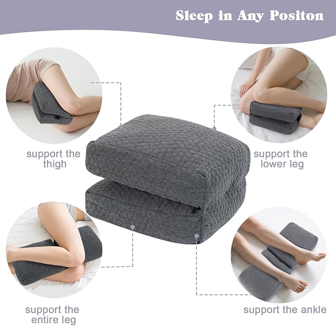 Knee Pillow for Side Sleepers, Leg and Ankle Support Pillow for Hip Pain Smooth Spine Alignment for Better Sleep, Ideal Pillows for Side Sleeping Knee and Back Pain Relief, Dark Gray