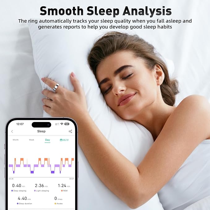 Smart Ring with Sleep Monitoring, Step Counting, Heart Rate, Blood Oxygen for iOS and Android, No Subscription Fee, IP68 Waterproof Health Tracker (Rose Gold, 7)