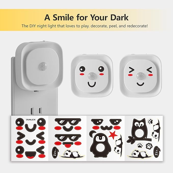 2 Pack Plug in Night Light with Motion Sensor & Dusk to Dawn Sensor, 3 Sensor Modes, Dimmable Night Lights Plug into Wall, Amber Nightlight for Sleep, Bathroom, Bedroom, Indoors, Kids