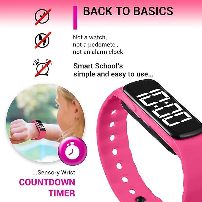 Sensory Wrist Timer for Kids, Teachers, Students, Simple Reminder Watch with Silent Alarm Clock Wristband, Classroom Countdown (Pink)