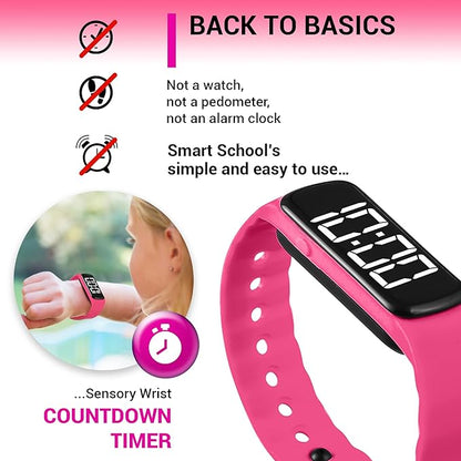 Sensory Wrist Timer for Kids, Teachers, Students, Simple Reminder Watch with Silent Alarm Clock Wristband, Classroom Countdown (Pink)