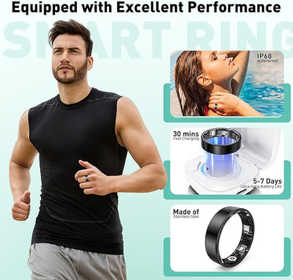 Smart Ring with Sleep Monitoring, Step Counting, Heart Rate, Blood Oxygen for iOS and Android, No Subscription Fee, IP68 Waterproof Health Tracker (Black, 11)