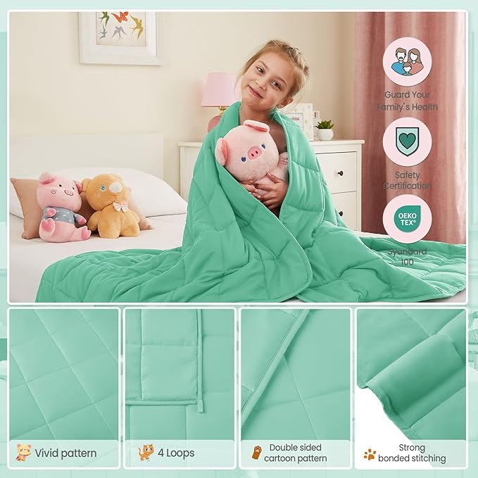 HOSUKKO Weighted Blanket - 10 lbs Green Heavy Blanket - Breathable Blanket(41 * 60 inches, 10 lbs)