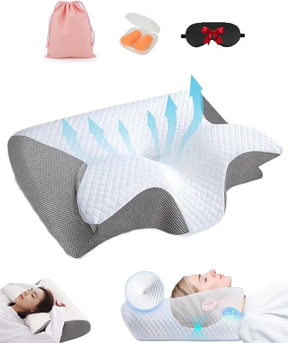 Pillows for Sleep Apnea, Hollow Design Odorless Orthopedic Cervical Pillow, Memory Foam Pillow for Neck, Neck Support Pillows for Sleeping, Neck Elevation Design(Grey)