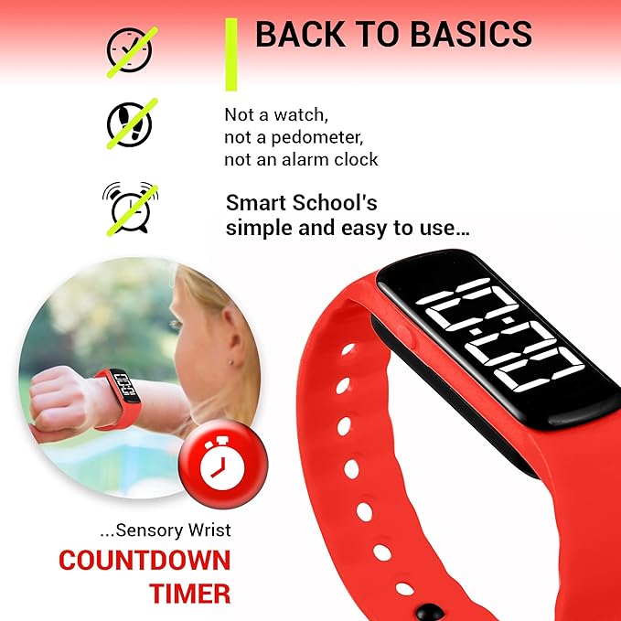 Sensory Wrist Timer for Kids, Teachers, Students, Simple Reminder Watch with Silent Alarm Clock Wristband, Classroom Countdown (Red)