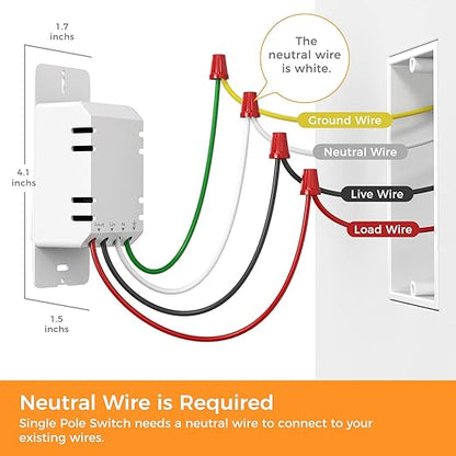 Refoss Smart Switch Single Pole 4 Pack, Smart Light Switch, Neutral Wire Required, Compatible with Apple HomeKit, Amazon Alexa, Voice Control, 120V AC, 2.4GHz Wi-Fi, No Hub Required