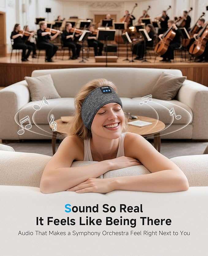 Perytong Sleep Headphones Bluetooth 5.4, Sleeping Headphones with Built-in Stereo Speakers, Wireless Earphones for Comfortable Sleep Listening, Soft & Sweat-Proof Sports for Workout