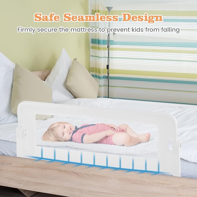 HONEY JOY Bed Rail for Toddlers, Extra Long, Foldable Portable Swing Down Safety Bed Guard Rail, Toddler Bed Rails for Crib, King Queen Full Twin Size Bed Mattress (White, 1 Pack, 47 Inch)
