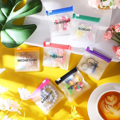 70 Pcs Weekly Pill Pouch Bags Zippered Reusable Medicine Organizer Set Self Sealing Medicine Organizer Travel Plastic Pill Bags with Slide Lock for Small Items Storage(Colored)