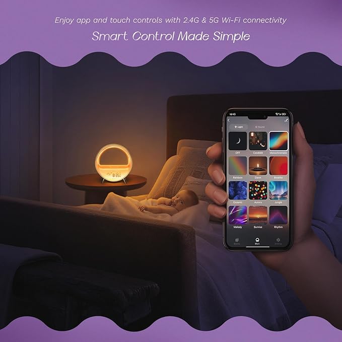 Dekala 5G Arches Gradual Sunrise Alarm Clock Loud Alarm Clock for Heavy Sleepers with Wireless Charging Sunset White Noise Sleep Sound Machine Touch/App/Button Control Best Valentine's Day Gift