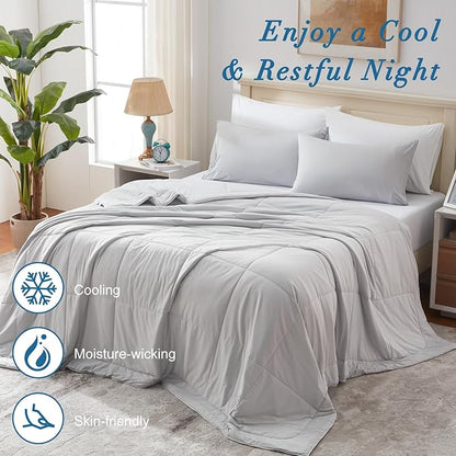 Cooling Comforter Queen Size, Lightweight Cooling Blanket for Hot Sleepers All Season 90 x 90 Inches (Full/Queen, Grey)