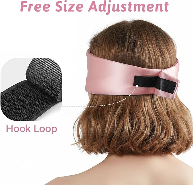 Soft Sleep Mask Large Size Eye Cover Blackout Eye Mask for Side Sleeper Comfortable Sleep Masks for Women Men with Adjustable Band Satin Blindfold for Travel Office Breaks Daily Sleeping Pink