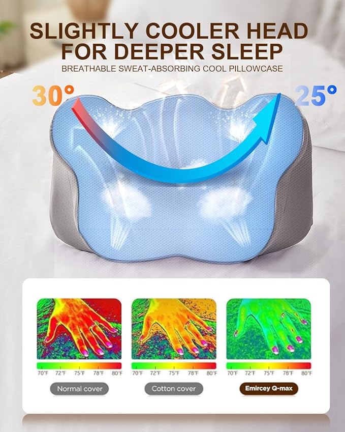 Cervical Neck Pillow for Pain Relief, Ergonomic Contour Memory Foam Pillow Side Sleeper Pillow for Neck Support,Odorless Pillow with Cooling Pillowcase