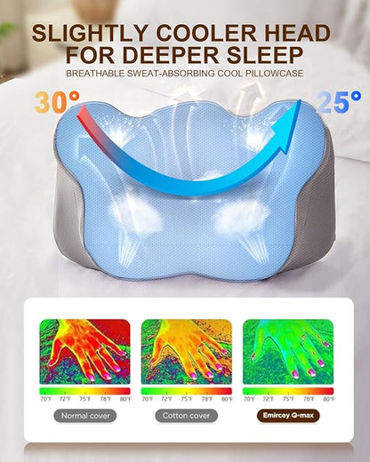 Cervical Neck Pillow for Pain Relief, Ergonomic Contour Memory Foam Pillow Side Sleeper Pillow for Neck Support,Odorless Pillow with Cooling Pillowcase