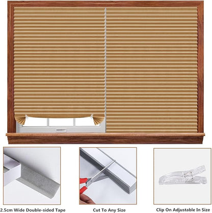 Window Blinds Cordless No Drill Cut to Size Clip On Stick On Self Adhesive Temporary Blinds Pleated Paper Blinds for Windows Doors Shades for Home Nursery Bedroom Kitchen Bathroom
