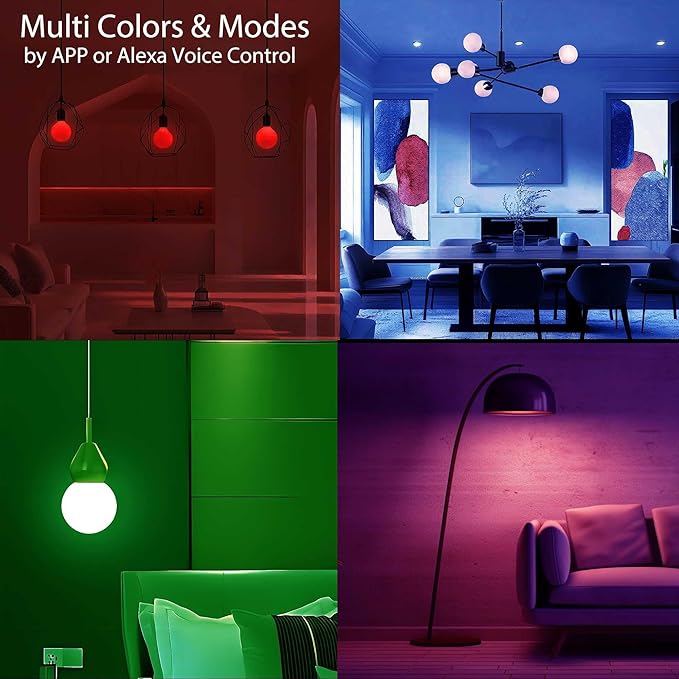 ILC G25 Globe Light Bulbs, App-Controlled Vanity Light Bulbs with Bluetooth Mesh, Color Changing, 1600 Million Colors, 6W, 60W Equivatlent, 600LM, CCT: 2700K-6000K, CRI>95+, E26 Base (6 Pack)
