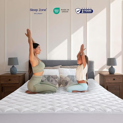 SLEEP ZONE Twin XL Mattress Pad, Breathable and Noiseless Mattress Cover, Quilted Fitted Mattress Protector with Deep Pocket, Machine Washable Mattress Topper (White, Twin XL)