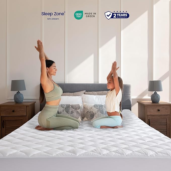 SLEEP ZONE Flat Mattress Cover Full Size, Non Slip Quilted Fitted Mattress Pad, Noiseless Mattress Protector Up to 21" Deep Pocket (White, Full, 54x75)