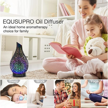 Essential Oil Diffuser 120ml Ultrasonic Aromatherapy Diffuser with Handmade Glass with Auto Shut-Off Protection 4 Timer Setting 7 Colors Changed LED Diffuser for Home Yoga Office Gifts for Women