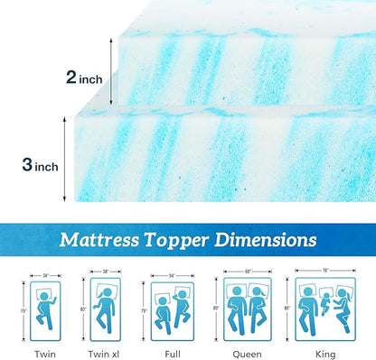 Mattress Topper Twin XL, 3 Inch Thick Memory Foam Gel Infused Cooling Toppers Pad for Twin XL Size Bed, Sleeper Sofa, RV, Camper, CertiPUR US Certified, Ventilated and Breathable