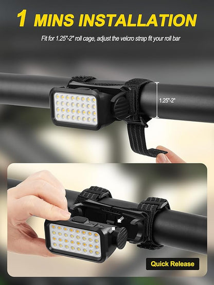 ZIDIYIRUO UTV Dome Lights, 32pcs LED Chips Type-C Rechargeable UTV Interior Light Compatible with Polaris RZR Ranger Can-Am Maverick Honda Talon 1.25"-2.0" Roll Bar Cage Roof Lights (2 Packs)