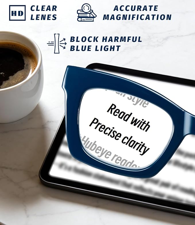 Hubeye Oprah Style Reading Glasses for Women Men Blue Light Blocking Computer Square Readers with Spring Hinge