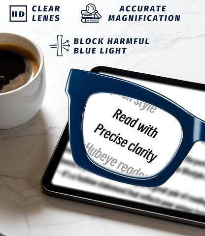 Hubeye Oprah Style Reading Glasses for Women Men Blue Light Blocking Computer Square Readers with Spring Hinge